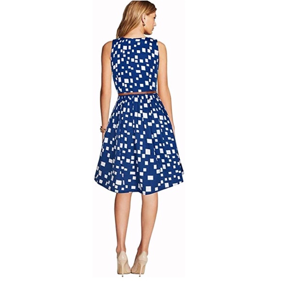 Belted Crepe Bubble Skater Flattering Dress - Picture 3 of 4